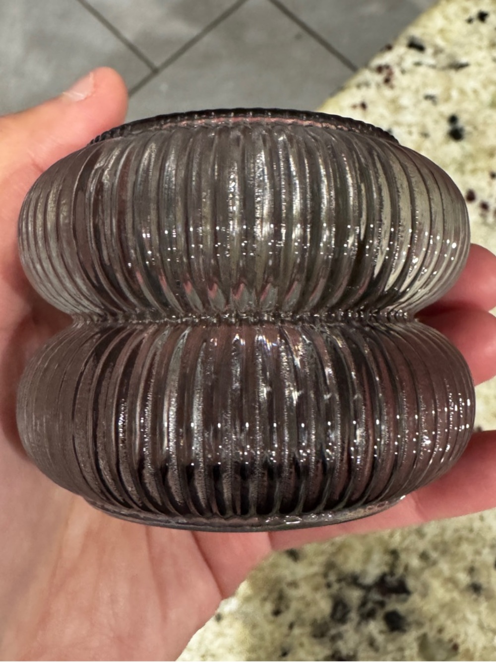 Smoke Gray Ribbed Glass Votive Candle Holders Set of 6 Vintage Style Decor - Picture 2 of 3